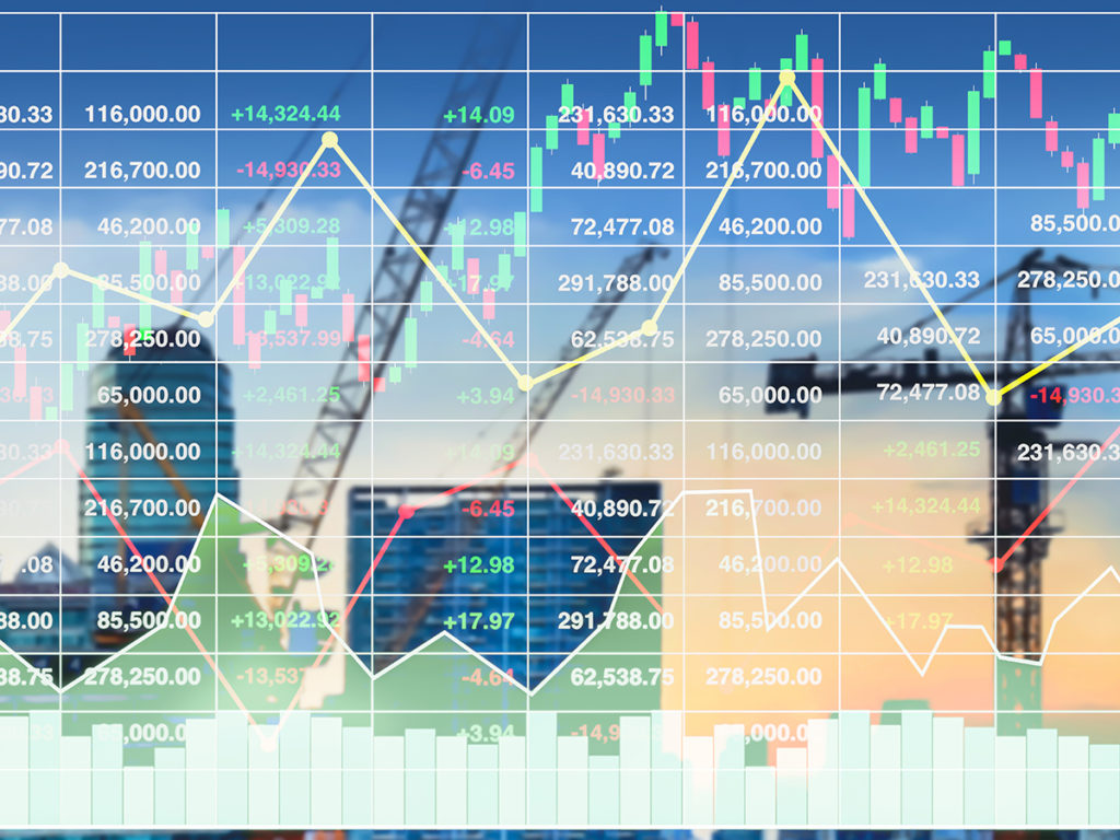 financial forecast showing graphs and stock market index