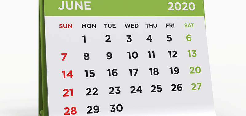 Calendar showing June 2020