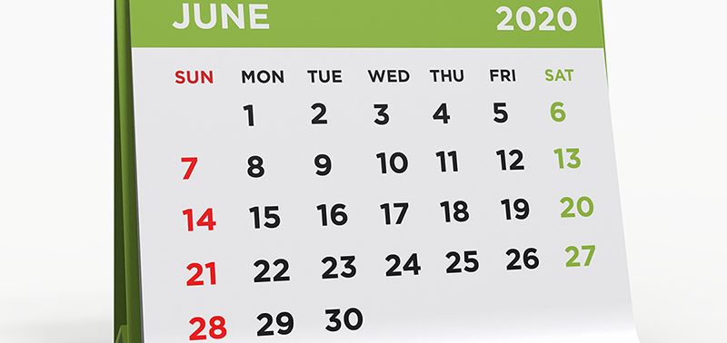 Calendar showing June 2020