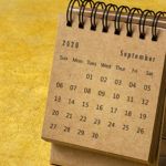 September 2020 - spiral desktop calendar on yellow handmade bark paper