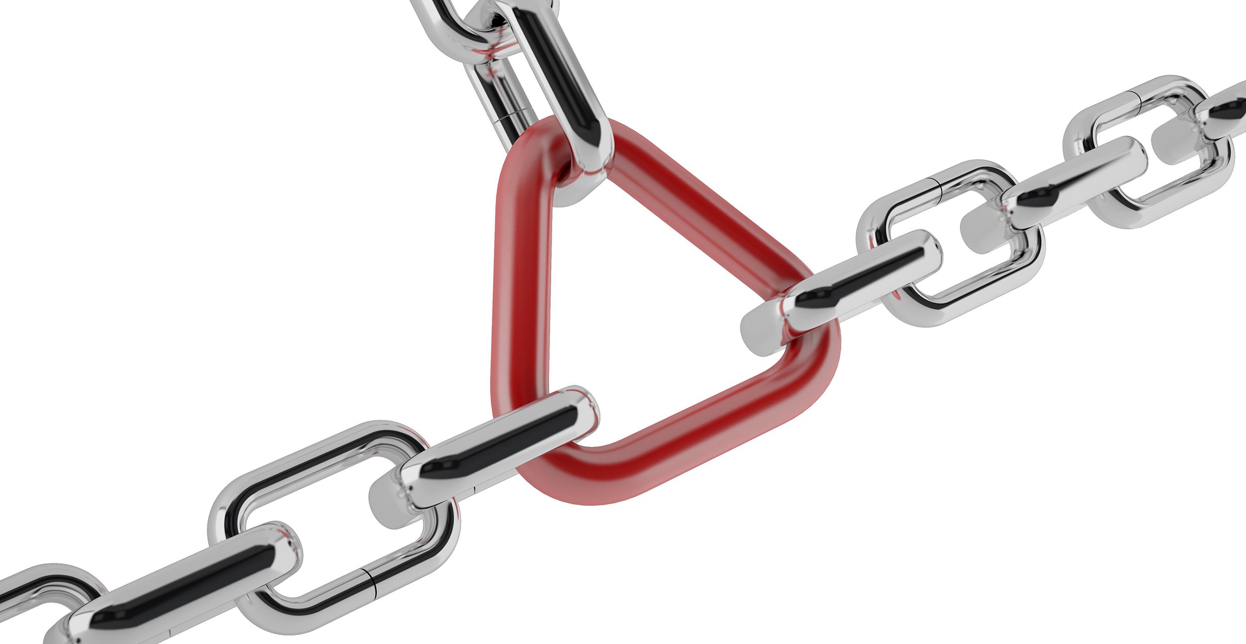 Group of chrome chains with a red link