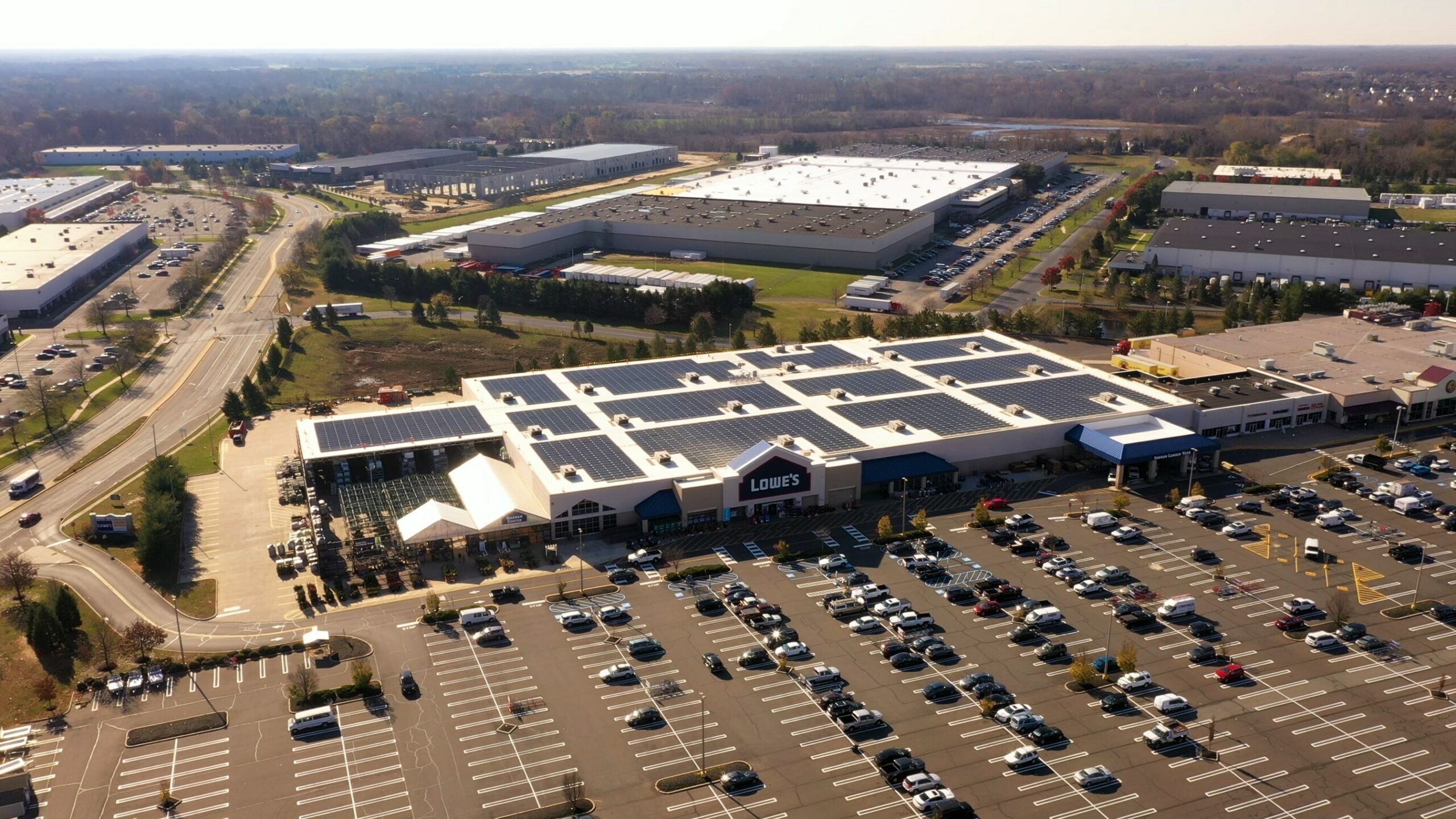 Rooftop solar panels installed at the Lowe's in Lumberton, NJ.