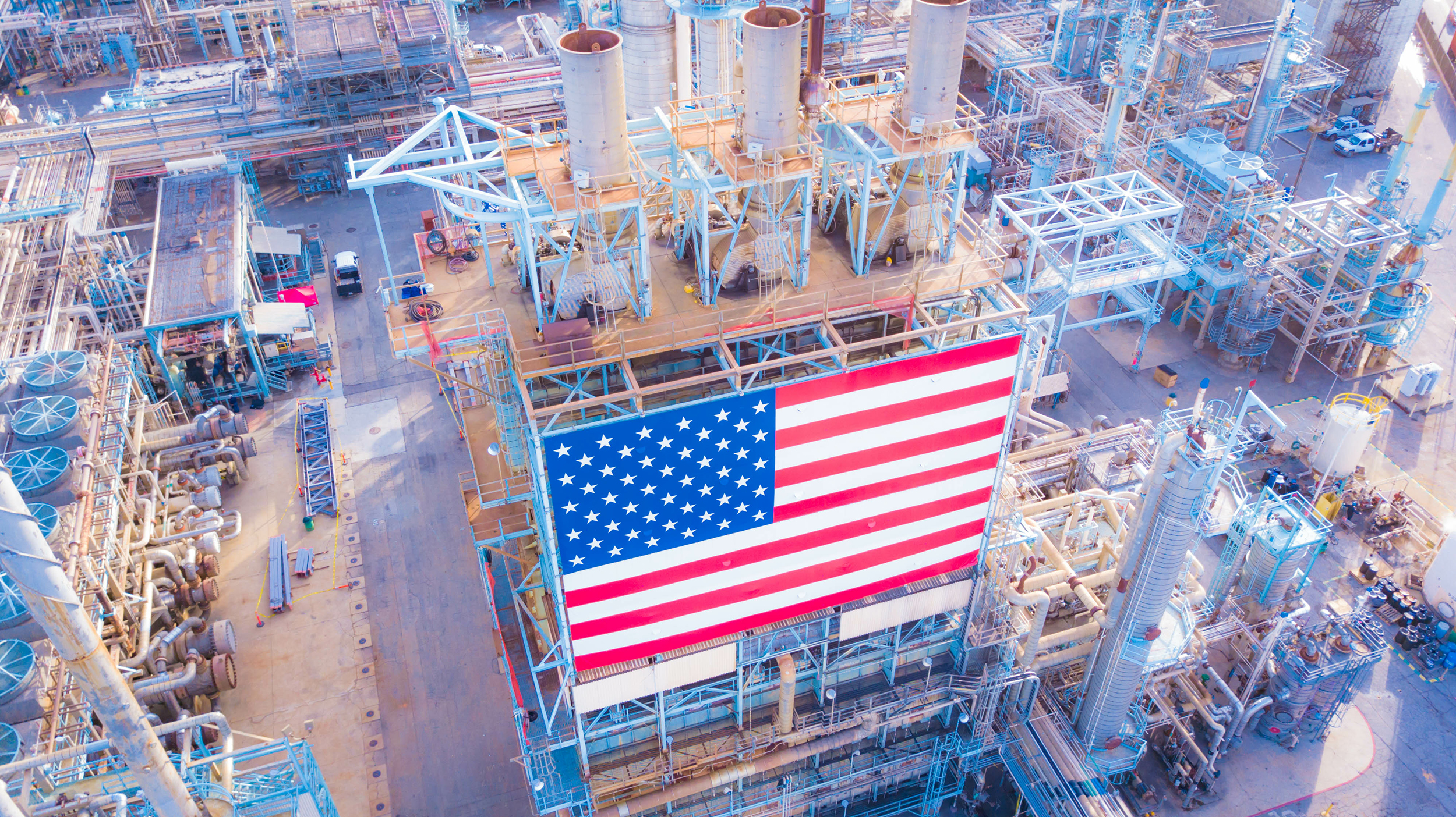 Oil Refinery with American Flag in California