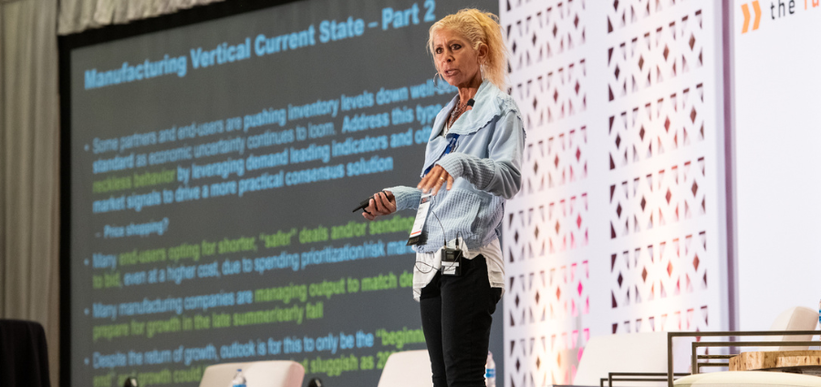 Maria Boulden, Vice President and Executive Partner of Sales at management consulting Gartner, delivers a keynote presentation at 2023 SHIFT | The Future of Distribution conference, which MDM hosted Sept. 18 to 20 in downtown Denver. (Source: MDM)