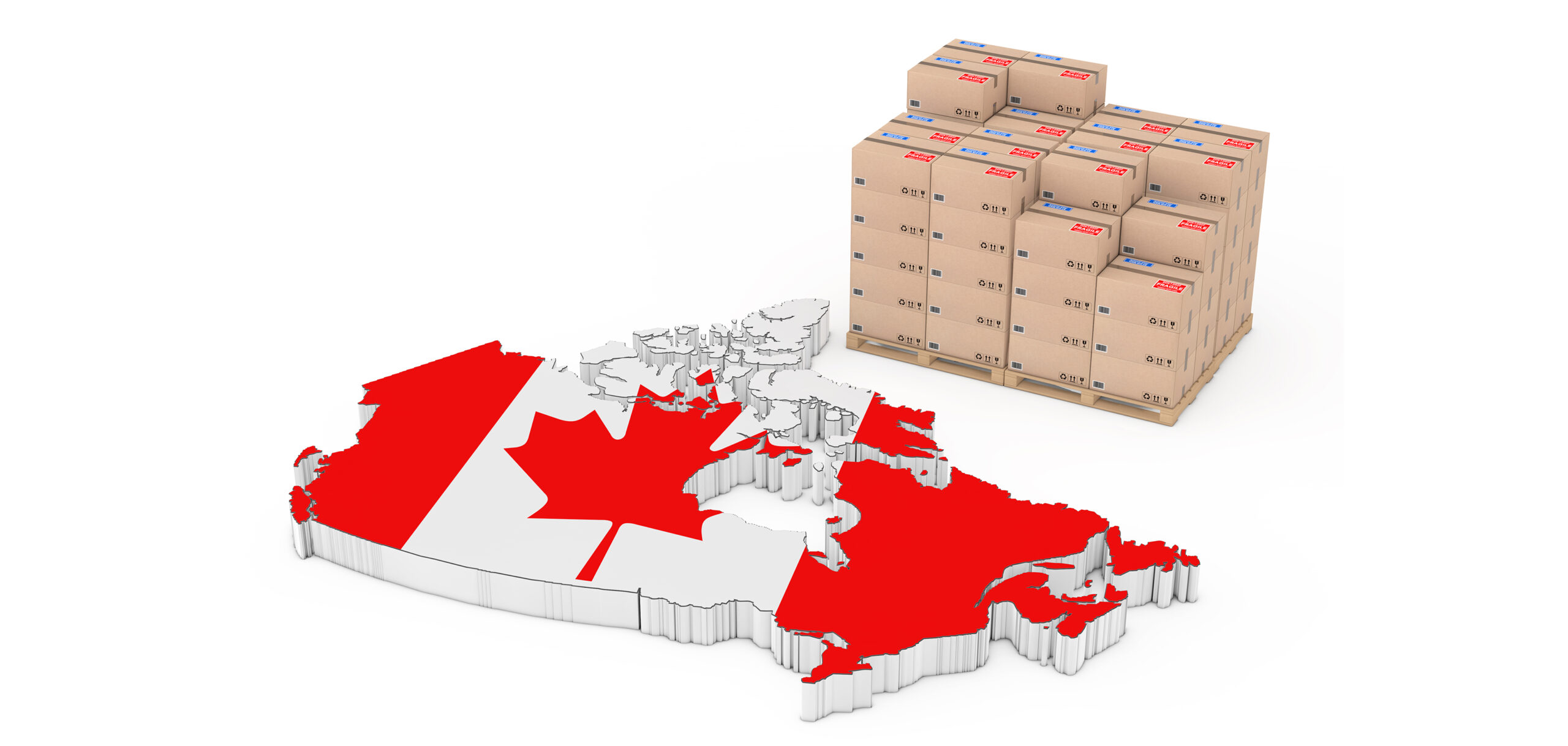 Canada  Logistics Concept. Cardboard Boxes on a Wooden Palette n