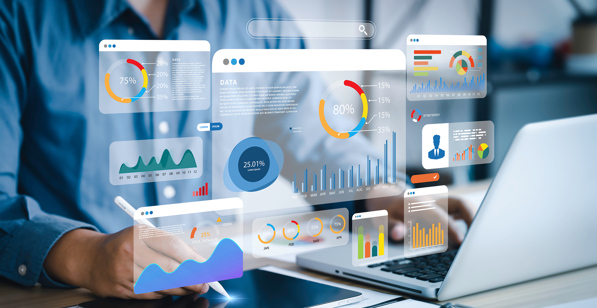 👔
An analyst uses a computer and dashboard for data business analysis and Data Management System with KPI and metrics connected to the database for technology finance, operations, sales, marketing