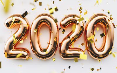 Happy New 2020 Year. Holiday copper metallic numbers 2020 and co