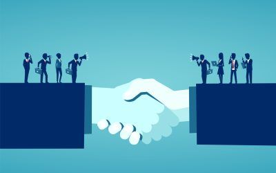 Businesss collaborations concept. Vector of businesspeople reaching an agreement after successful negotiations