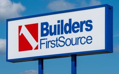 MENONINEE, WI/USA - AUGUST 17, 2019: Builders FirstSource exterior and trademark logo.