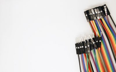 multicolored electrical wiring on white background