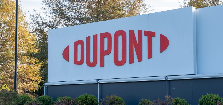 DuPont company logo sign outside the headquarters in Wilmington,