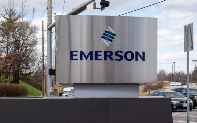 Emerson logo sign outside of its headquarters in St. Louis, Missouri.