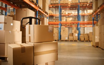 Big Retail Warehouse full of Shelves with Goods Stored on Manual